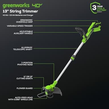Greenworks 40V 16" Brushless Cordless (Push) Lawn Mower + Blower (350 CFM) + 13" String Trimmer (Bonus Spools), 4.0Ah + 2.0Ah Battery and Charger Included (75+ Compatible Tools) - Image 4