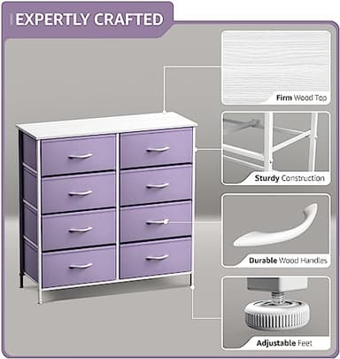 Sorbus Kids Dresser with 8 Drawers - Storage Unit Organizer Chest for Clothes - Bedroom, Kids Room, Nursery, & Closet (Purple, 31.5 x 12 x 32-8 Drawer) - Image 4