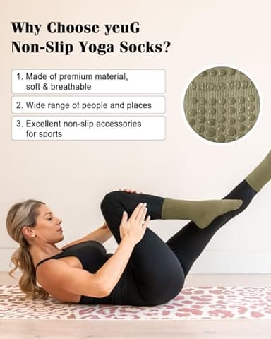 yeuG Non Slip Pilates Socks with Grips for Women, Grip Socks for Yoga Ballet Barefoot Workout Anti Skid Athletic Socks - Image 4