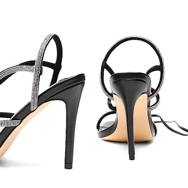 DREAM PAIRS Strappy Heels for Women, Rhinestone Straps, 4-Inch Stiletto High Heels, Square Toe, Open Toe Sandals, Prom Party Night Out Shoes, Size 8,Black,SDHS2239W - Image 3