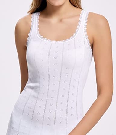 VAVONNE Camisole for Women, All Cotton, Airy Soft Comfy Tank Tops Cami Undershirt (Wide Strap/White, Large) - Image 4