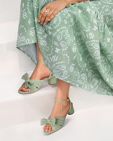 MUCCCUTE Women's Bow Heels Chunky Block Open Toe Heeled Sandals Ankle Strap 2in Buckle Heels for Bridal Wedding (Light Green, Size 10) - Image 8