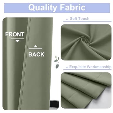 Simplebrand Ava Sage Green Blackout Curtains for Bedroom 63 Inch Length 2 Panels Set, Solid Thermal Insulated Energy Saving Rod Pocket Window Treatment Curtains Blackout Drapes, W40 x L63 Inch, Sage - Image 3