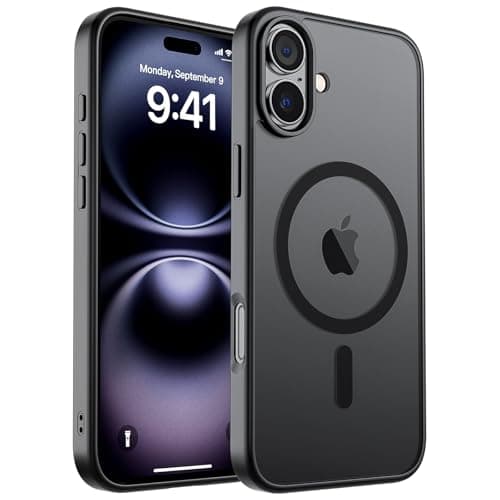 SUPFINE Magnetic for iPhone 16 Case (Compatible with MagSafe) (Military Grade Drop Protection) Translucent Matte Shockproof with Anti-Fingerprint Phone Cover,Black - Image 1