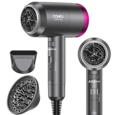 CONFU Ionic Blow Dryer 1600W, Portable Lightweight Fast Drying Negative Ion Hairdryer Blowdryer, 3 Heat Settings & Infinity Speed, with Diffuser and Concentrator Nozzle for Home & Travel - Image 1