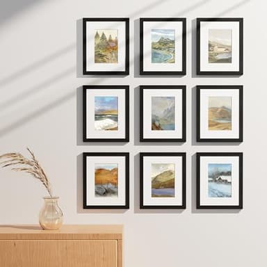 Vittanly 8x10 Picture Frames Set of 9, Shatter Resistant Plexiglass, Display 5x7 Pictures with Mat or 8x10 without Mat, Photo Frames for Wall or Tabletop, Engineered Wood, Black - Image 7
