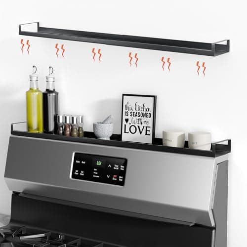 Bumusty 4X Strong Magnetic Shelf for Stove Top, 30" Adjustable Oven Shelf Spice Rack Over the Stove, Seasoning Organizer Kitchen Shelves, Matte Black - Image 1