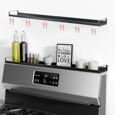 Bumusty 4X Strong Magnetic Shelf for Stove Top, 30" Adjustable Oven Shelf Spice Rack Over the Stove, Seasoning Organizer Kitchen Shelves, Matte Black - Image 1