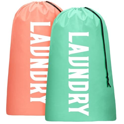 2 Pack XL Travel Laundry Bag, Machine Washable Dirty Clothes Organizer, Large Enough to Hold 4 Loads of Laundry, Easy Fit a Laundry Hamper or Basket (Light Pink + Light Blue) - Image 1