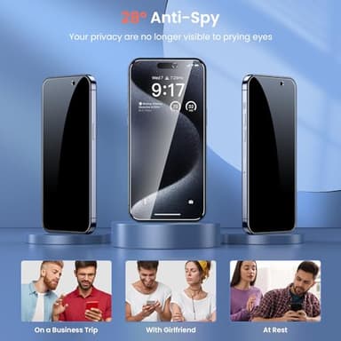 Fotbor [3+3 Pack for iPhone 15 Pro MaxPrivacy Screen Protector & Camera Lens Protector,Privacy 15 Pro Max,Anti Spy Private Tempered Glass Easy Installation Kit 6.7 Inch Accessories,Black (D-1) - Image 2
