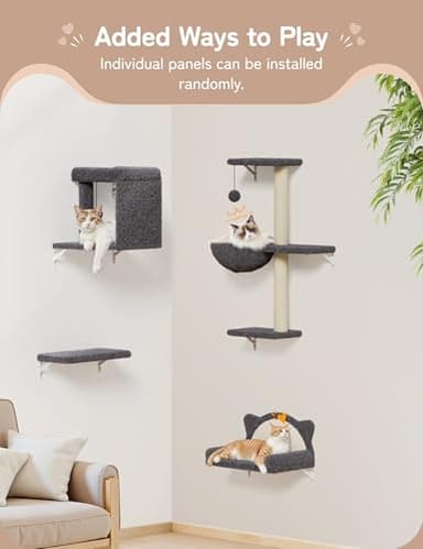 PLEKER Cat Wall Shelves 5-in-1 Modern Climbing Wall Furniture Set for Cats with Scratching Posts, Cat Bed & Sofa, Space-Saving Perch for 16" Drywall, Gray - Image 2