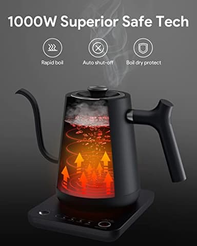 Gooseneck Electric Tea Kettle Pour-Over Kettle for Coffee, with 5 Variable Presets, 100% Stainless Steel Inner, with Keep Warm and Mute Function 0.8L, 1000W Quick Heating, Matte Black - Image 6