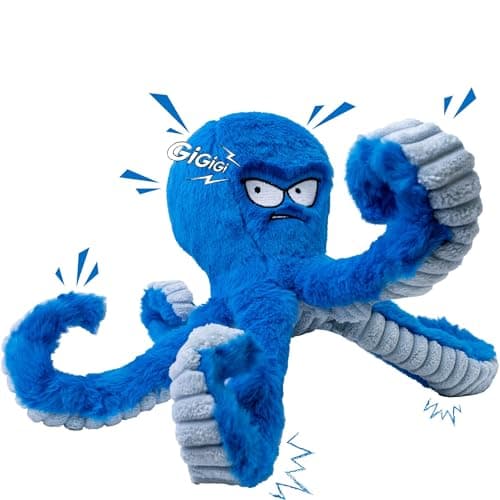 LEGEND SANDY Tough Dog Toys, Stuffed Chew Large Dog Toys to Keep Them Busy, Interactive Squeaky Tug of War Doggie Toy, Crinkle Blue Octopus - Image 1