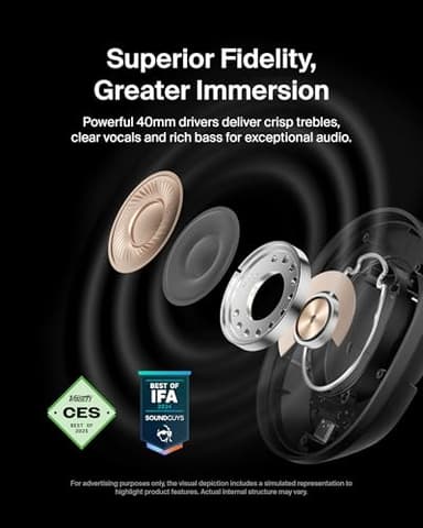 Belkin SoundForm Isolate Bluetooth Over-Ear Headphones - Hybrid Active Noise Cancelling Headphones - Wireless w/ 60H Playtime, Fast Charging & CloudCushion Ear Cups for Travel, Home, or Office - Black - Image 6