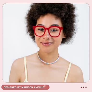 Madison Avenue Blue Light Blocking Glasses Oversized Fashion Blue Light Glasses for Women Anti Eyestrain & UV Protection Computer Eyeglasses (Red) - Image 2