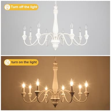 French Country Chandelier 8 Lights White Modern Farmhouse Chandeliers for Dining Room Light Fixture Rustic Candle Wood Pendant Lights for Living Room Kitchen Bedroom Island - Image 2