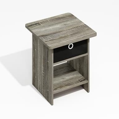 Furinno Dario End Table, Side Table, Storage Shelf with Bin Drawer, Grey Oak/Black - Image 5