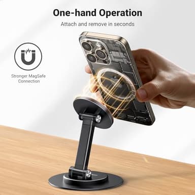 UGREEN Magnetic Phone Stand for MagSafe, Height Adjustable iPhone Stand for Desk with 360° Rotation Compatible for iPhone 17 Air 16 Pro 15 Pro Max 14 Plus 13 12 and MagSafe Case, Black - Image 2