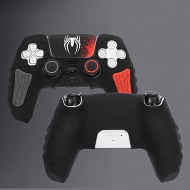 ECHZOVE PS5 Controller Cover Case - Anti-Slip Silicone Skin for PS5 DualSense Controller with Thumb Grip Caps, Joystick Protectors, Spider-Man Theme Sticker - Black - Image 4