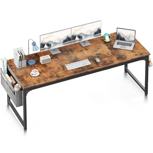 ODK 71 Inch Large Computer Desk Home Office Desk, Long Modern PC Desk Work Table with Headphone Hook & Fabric Bag for Storage, Spliced Board, Rustic Brown - Image 1