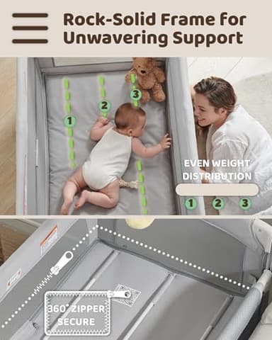 Joybai 4 in 1 Baby Bassinet Bedside Sleeper, Baby Bedside Crib 5 Functions, Bedside Sleeper, Bassinet Crib, Changing Station for Newborn Baby - Image 3