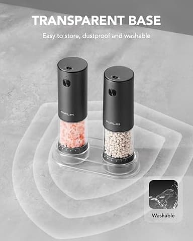 FORLIM 2-Speed ​​Electric Salt And Pepper Grinder Set, External Rotation To Adjust Coarseness, Rechargeable Aluminum Alloy Pepper Mill With Base, One-Button Automatic Grinding, Washable Container - Image 6