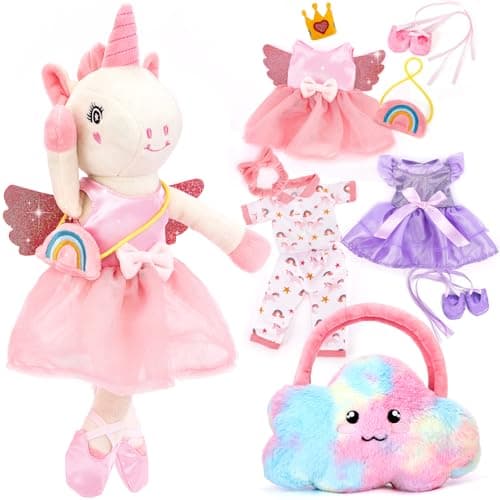 Unicorns Toys for Girls Age 4-6 Ballerina Doll Stuffed Animal Girl Toys Age 4-5 Ballet Dress up Doll 3 Set Clothes with Plush Bag 4 Year Old Girl Birthday Gifts 5 Year Old Gift Girls Stocking Stuffers - Image 1