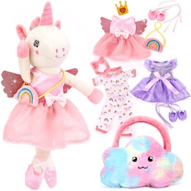 Unicorns Toys for Girls Age 4-6 Ballerina Doll Stuffed Animal Girl Toys Age 4-5 Ballet Dress up Doll 3 Set Clothes with Plush Bag 4 Year Old Girl Birthday Gifts 5 Year Old Gift Girls Stocking Stuffers - Image 1