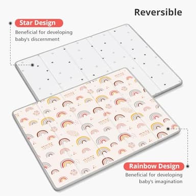 XL Baby Play Mat, 79" X 71" Extra Large Play Mat, Baby Mats for Floor, Waterproof, Anti-Slip Baby Crawling Mat, Soft Foam Mat for Babies and Toddlers, Reversible & Portable Rainbow and Star Pattern - Image 2