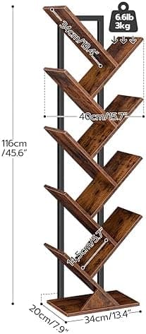 HOOBRO Tree Bookshelf, 9-Tier Bookcase Wooden Shelves, Floor Standing Storage Rack, for Display of CDs, Books in Living Room, Home Office, Wood Storage Rack for Bedroom, Rustic Brown BF08SJ01G1 - Image 4