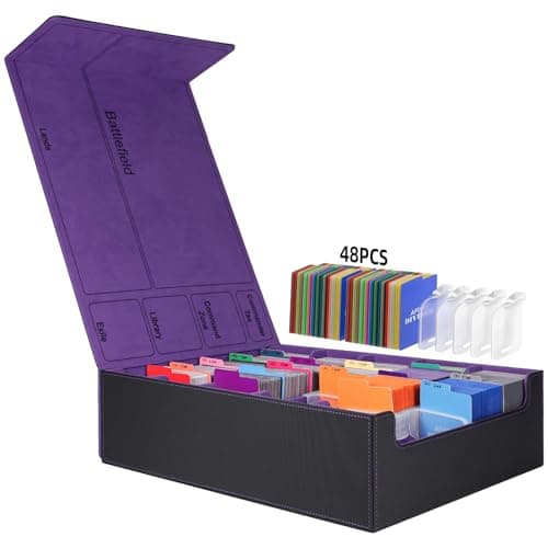 AFIING 5-Row 3800+Trading Card Storage Box,Card Organizer Holder With 4 Supporters & 48 Dividers, Case Fit for Mtg Tcg Deck Box for Baseball Sport cards(Black Purple) - Image 1