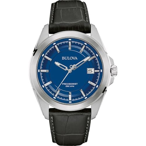 Bulova Men's Precisionist 3-Hand Calendar Stainless Steel with Black Leather Strap and Blue Dial Style: 96B257 - Image 1