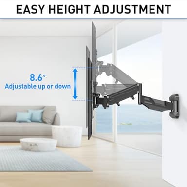 MOUNTUP Height Adjustable TV Wall Mount for 26-55 Inch TVs, Gas Spring Full Motion Articulating TV Bracket with Smooth Swivel Tilt & Safe Corner Installation, 400x400mm VESA, 11-66 lbs, Matte Black - Image 4