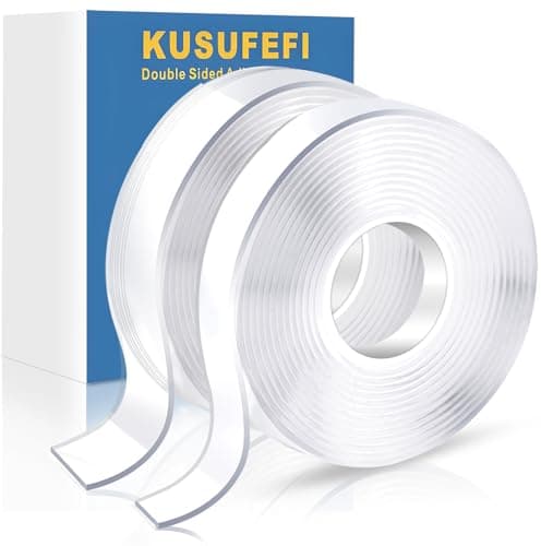 KUSUFEFI Double Sided Adhesive tape Heavy Duty, Double Stick Mounting (2 Rolls, Total 20FT), Clear Two Sided Wall tape Strips, Removable Poster tape for Home, Office, Car, Outdoor Use - Image 1