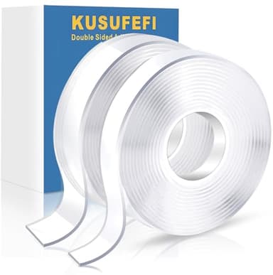 KUSUFEFI Double Sided Adhesive tape Heavy Duty, Double Stick Mounting (2 Rolls, Total 20FT), Clear Two Sided Wall tape Strips, Removable Poster tape for Home, Office, Car, Outdoor Use - Image 1