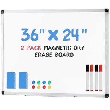 DUMOS 2 Pack Magnetic Whiteboard Kit for Wall 36" x 24", Dry Erase Board with 1 Dry Eraser & 2 Multicolor Markers & 4 Magnetic Pins, Sliver Reinforced Aluminum Frame for Home, School, Office - Image 1