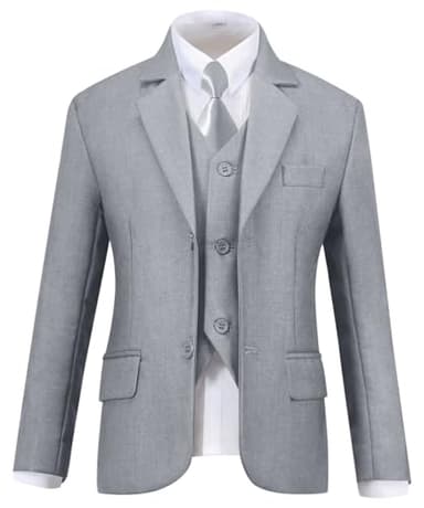 Visaccy Suits for Boys,Slim Fit Boys Suit Outfit for Toddler Kids Bathing Gray Size 10 - Image 3