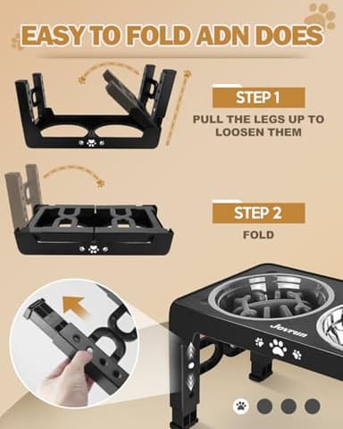 Jovrun Elevated Dog Bowls, Dog Feeder with Stainless Steel Dishes & Slow Feeder Bowl, 5 Heights Adjustable Raised Stand for Medium Large, Food Dishes with Non-Slip Feet - Image 6