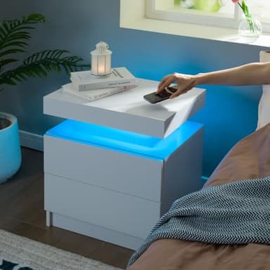 i-aplus Nightstand Set of 2 LED Nightstand with 2 Drawers,Night Stand Set 2 with LED Light,Bedside Table with Drawers for Bedroom,White - Image 7
