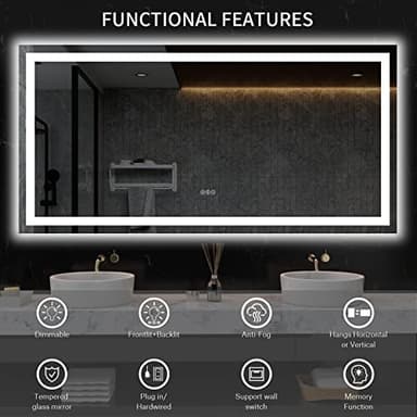LOAAO 72X36 LED Bathroom Mirror with Lights, Anti-Fog, Dimmable, Backlit + Front Lit, Lighted Bathroom Vanity Mirror for Wall, Memory Function, Tempered Glass, ETL Listed - Image 8