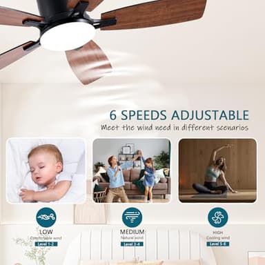 Ayaoty Ceiling Fans with Lights, 42 inch Low Profile Ceiling Fan with Light and Remote Control, Flush Mount, LED Dimmable DC Reversible Modern Ceiling Fan for Bedroom - Image 3