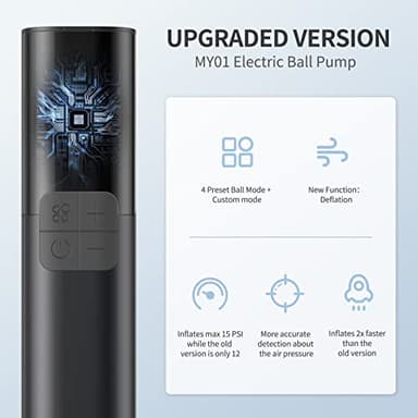 Pumteck MY01 Electric Ball Pump with Inflation & Deflation, Accurate Pressure Gauge and 4 Preset Modes, Automatic Ball Pump for Basketball, Soccer, Football and Volleyball (Max 15 PSI) - Image 2