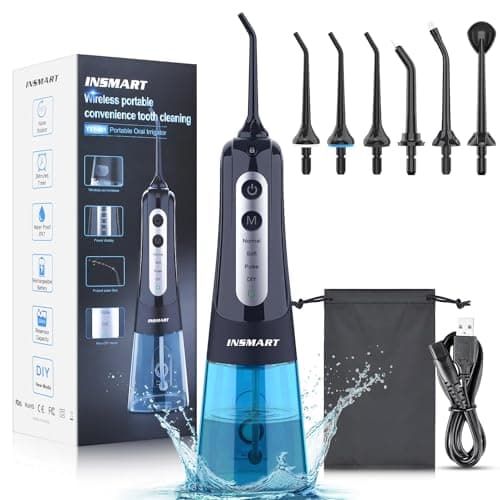 Cordless Water Dental Flosser Teeth Cleaner, INSMART Professional 300ML Tank DIY Mode USB Rechargeable Dental Oral Irrigator for Home and Travel, IPX7 Waterproof 4 Modes Irrigate for Oral Care Blue - Image 1