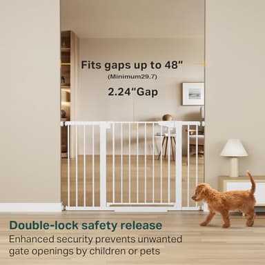 Cumbor 29.7-48" Baby Gate for Stairs, Mom's Choice Awards Winner-Dog Gates for Doorways, Auto Close Safety Pet Gate for Dogs Indoor, Easy Install Pressure Mounted Child Gate with Walk Thru Door, White - Image 2