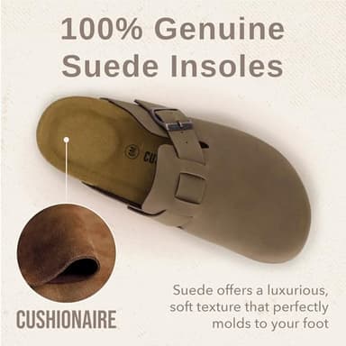CUSHIONAIRE Hana Womens Clogs | Comfortable Vegan Suede Clogs for Women | Slip On Potato Shoes with Cork Footbed & Arch Support| BROWN 7.5 - Image 4