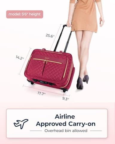 BAGSMART Rolling Laptop Bag Women, Rolling Briefcase for Women, 17.3 Inch with Wheels Computer Bag Rolling Laptop Case for Work Travel Business, Red - Image 5