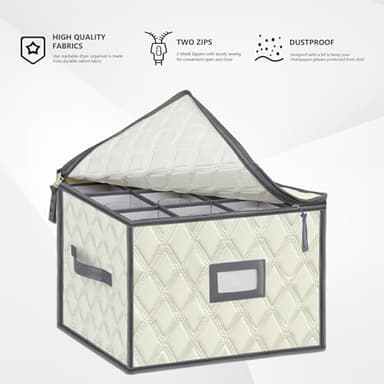 VERONLY Christmas Stemware Storage Cases with Dividers- Holds 12 Wine Glass Storage or Crystal Glassware Containers, China Storage Containers with 2 Handles and Label Window -Set of 1 Beige - Image 7