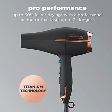 INFINITIPRO BY CONAIR Hair Dryer with Diffuser | AC Motor Pro Hair Dryer with Ceramic Technology | Includes Diffuser and Concentrator | Black | Packaging May Vary - Image 2