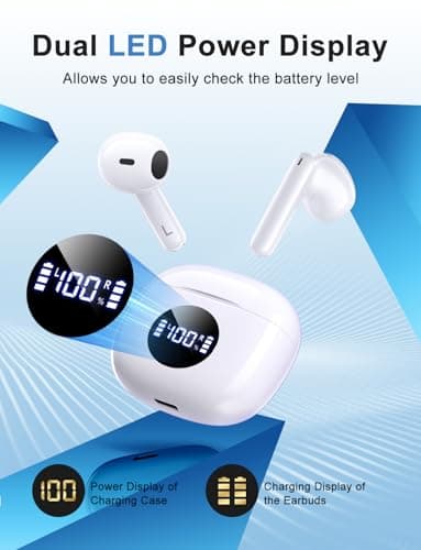 HIYDOO Wireless Earbuds, Bluetooth 5.3 Headphones with Charging Case, Lightweight in-Ear Stereo Earphones with Mic for Android/iOS Cellphone, Waterproof Cordless Earphones for Sports-Ivory White - Image 3
