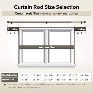 IFELS Heavy Duty Curtain Rods for Windows 28 to 48 Inch, 1 Inch Bronze Curtain Rods for Outdoor, Farmhouse, Bedroom, Kitchen, Living Room, Adjustable Easy Install Drapery Rod (A2,Bronze,30"-60") - Image 3